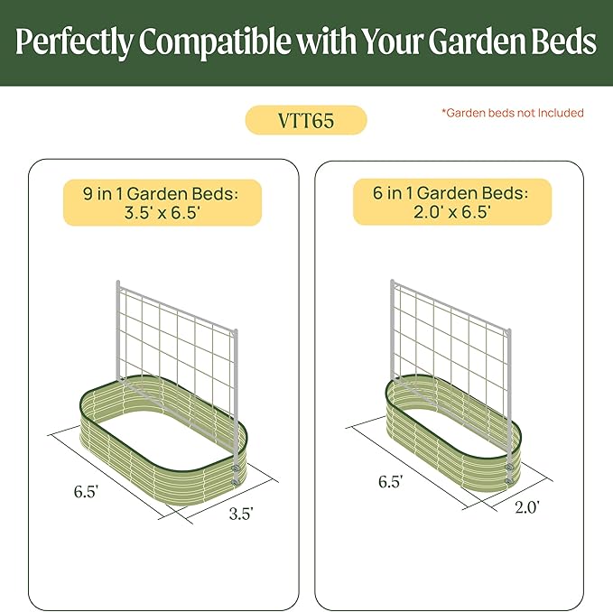 Vego Garden Metal Frame Climbing Trellis, Garden Trellis for Tomato Plants Like Cucumber Beans Tomatoes & Vines, 6.5ft Long Metal Trellis for Raised Garden Beds