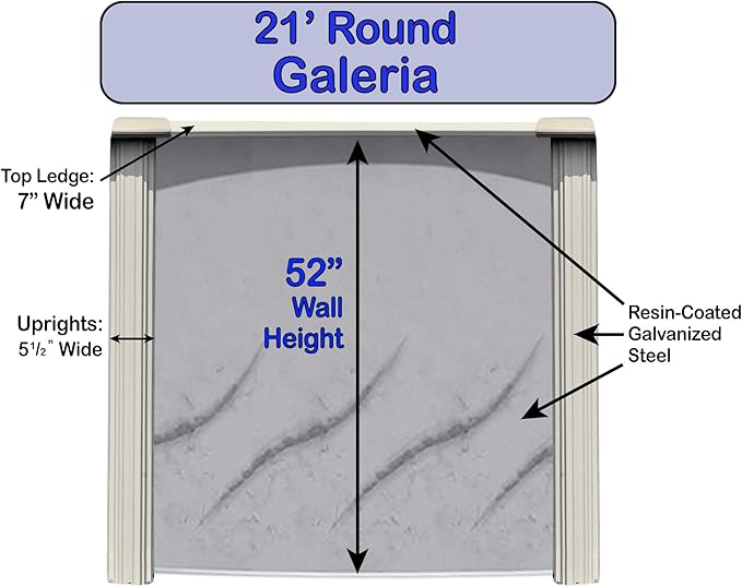 Lake Effect Pools 'Galleria' 21 ft Round Above Ground Swimming Pool | 52 Inch Steel Side Walls | Kit Includes: 25 Gauge Overlap Liner & Widemouth Skimmer