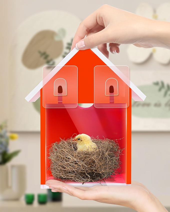 Water Proof Window View Bird House for Outside with 2 Powerful Hooks,Vinyl Birdhouse for Viewing Inside, Multifunctional Entrance For Various Birds 1.25" + 1.5" Hole, 10 Years Performance (Red）