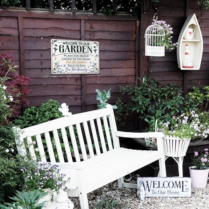 Welcome To Our Garden Metal Sign 12"x8" Outside Garden Welcome Sign Gardening Gifts and Decorations for Women Gardeners Plant Lovers