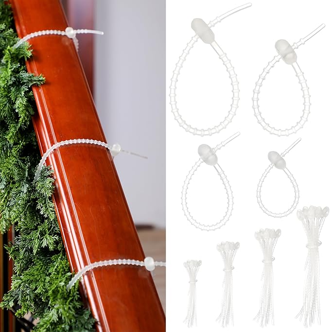 48 Pcs Clear Christmas Flexible Garland Ties Assorted Size Adjustable Decorative Soft Ties Reusable Banister Garland Straps for Christmas Tree Mantel Fences Holiday Craft Wrapping