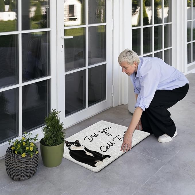 JINYO Cat Door Mat, Did You Call First Funny Door Mat Indoor Outdoor Entrance Entryway Porch, Cat Welcome Mats, Funny Kitty Bath Mats for Bathroom, 17x30 Inch