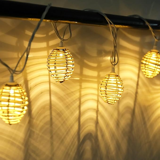 Vigdur Rattan Ball String Lights - 10FT Lantern String Lights Plug in with 10 Led Bulbs, Decorative String Light for Indoor Outdoor Balcony Patio Garden Wedding Bedroom Decor