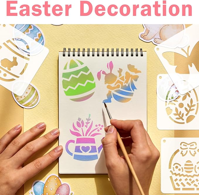 72 PCS 3x3 Inch Spring Easter Stencils for Painting - Reusable Easter Templates Chicks Eggs Bunny Farm Spring Painting Templates on Wood, Glass, Fabric, Window Door Decor DIY Decoration