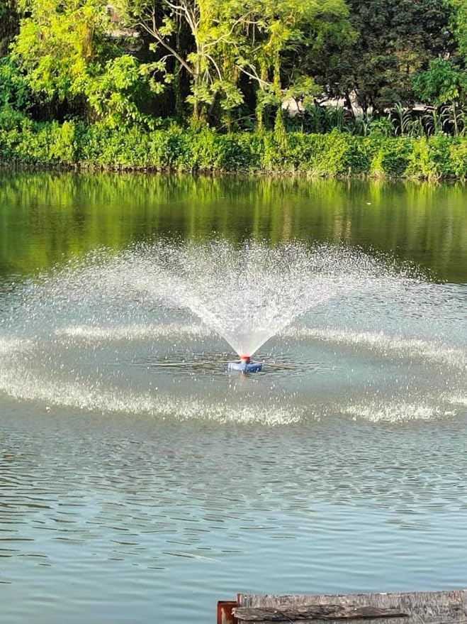 Pond Aerator Fountain, 15000 GPH 1HP 110V 750W Floating Fountain Pump, Fit for Large Small Outdoor Ponds Lakes - with 100 Feet Power Cord & Timer Fully Automatic Stainless Steel Aerator