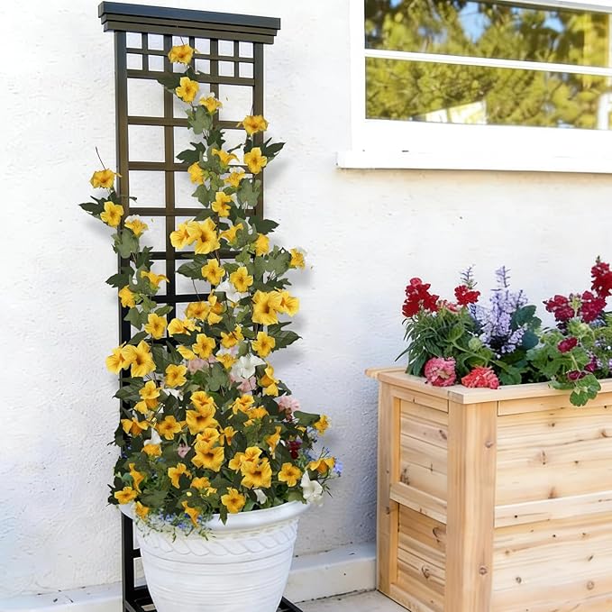 CISDUEO 2 Pcs Artificial Vines for Outdoors Silk Morning Glory Garland 11.5 Ft Hanging Flowers Plants Yellow and White Fake Petunias Vines for Indoor Home Decor Wall Fence Mantle Stairway Mailbox