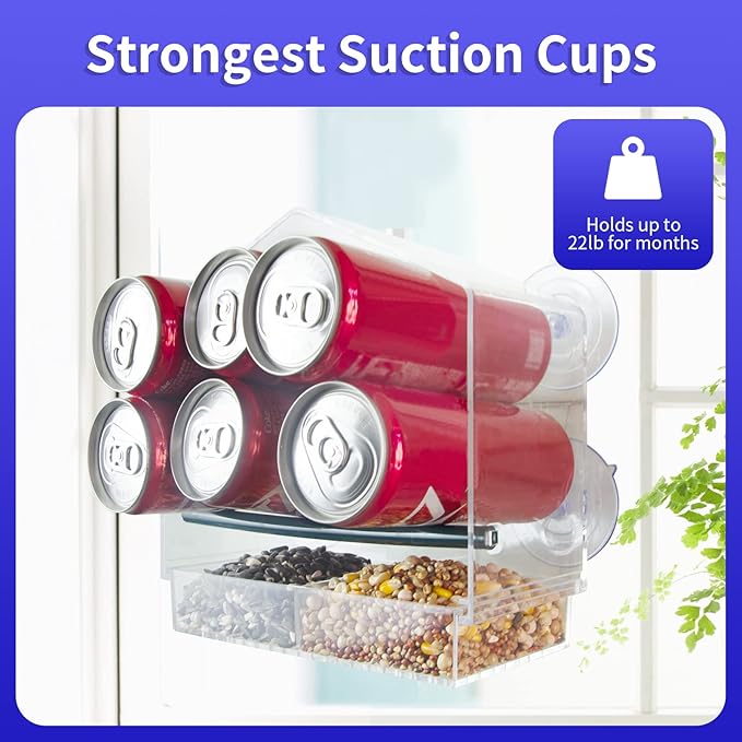 Window Bird Feeder with 4 Extra Strong Suction Cups, Large Outdoor Bird House for Cardinals Bluebird Chickadees etc.