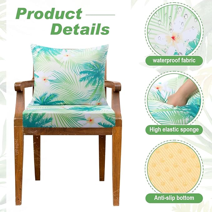 Hoteam 4 Set Outdoor Chair Patio Cushions Deep Seat Waterproof Chair Cushions 20 x 20 Inch for Patio Furniture Set Replacement Removable Seat and Back(Palm)