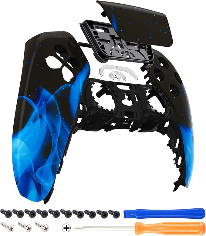 eXtremeRate Blue Flame Touchpad Front Top Shell Compatible with ps5 Controller BDM-010 020 030 040 050, DIY Replacement Shell Custom Touch Pad Cover Compatible with ps5 Controller