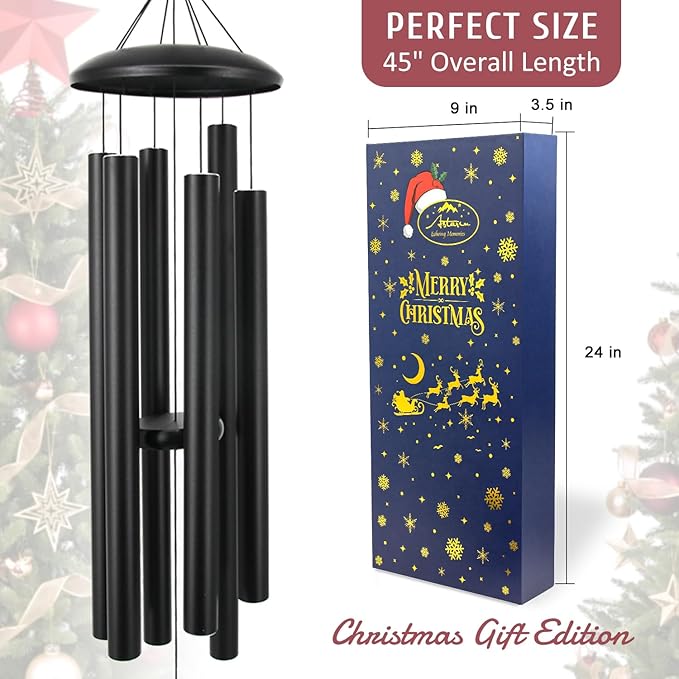 ASTARIN 45in Memorial Wind Chimes, Christmas Large Wind Chimes for Outdoors with 6 Heavy Tubes,Deep Tone for Garden Hanging Decor Sympathy Gifts Box