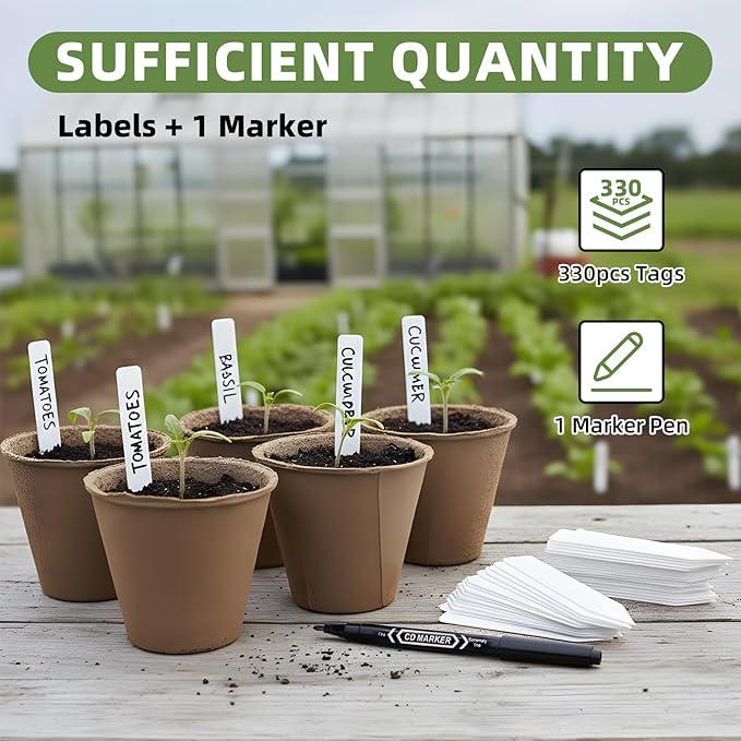 330Pcs Plant Labels with Marker Pen, 4" Plant Tags for Garden Waterproof, Reusable Plastic Plant Markers Garden Labels for Seedlings, Vegetables, Flowers, Gardening Organization Kit