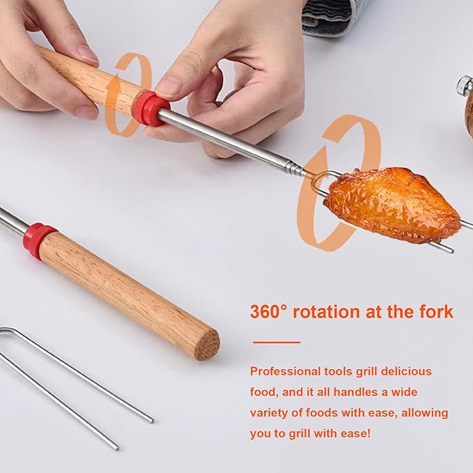 6 Pcs Marshmallow Roasting Sticks for Fire Pit, 32 in Extendable Smores Sticks for Fire Pit Party Bonfire Camping Accessories, Stainless Steel Barbecue Smores Skewers BBQ Skewers Forks Tools + Bag