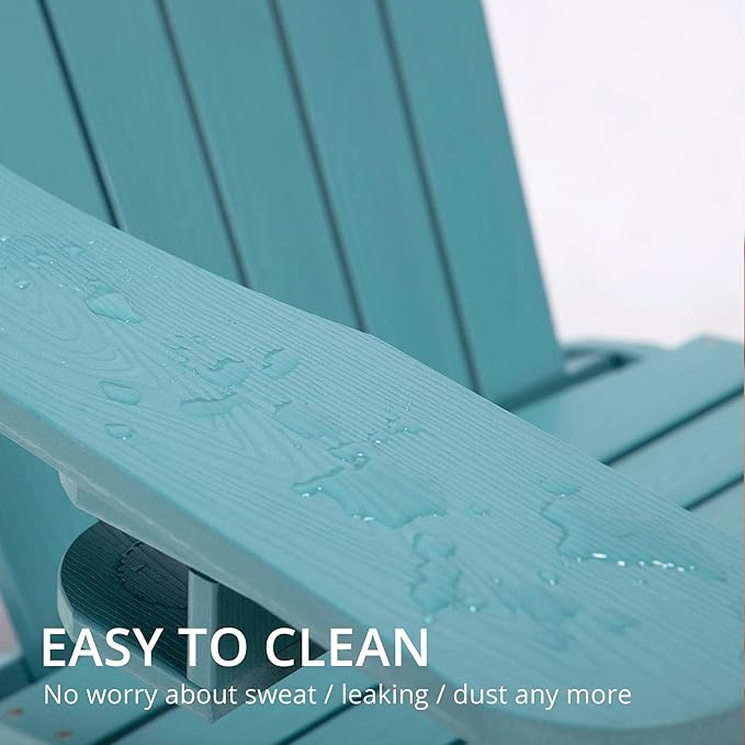 LUE BONA HDPS Adirondack Chairs, Fire Pit Outdoor Chair Weather Resistant with Cup Holder, Modern Plastic Chair Plastic for Patio, Deck, Proch, 350LBS, Blue Turquoise