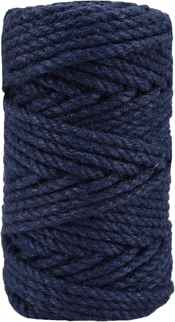 Leecogo 4.5mm Jute Rope 100 Feet Natural Craft Rope Twine String Perfect for Home Gardening Macrame Arts Crafts DIY Cat Scratching Post Replacement Repairing Recovering Cats Toy Making,Navy Blue