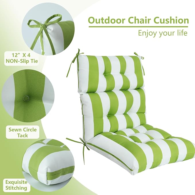 High Back Chair Cushions Set of 2, Adirondack Chair Cushion with Waterproof, Rocking Chair Cushion for Outdoor Patio, Garden Porch 45”x 22”x 4 (2, Green White B)