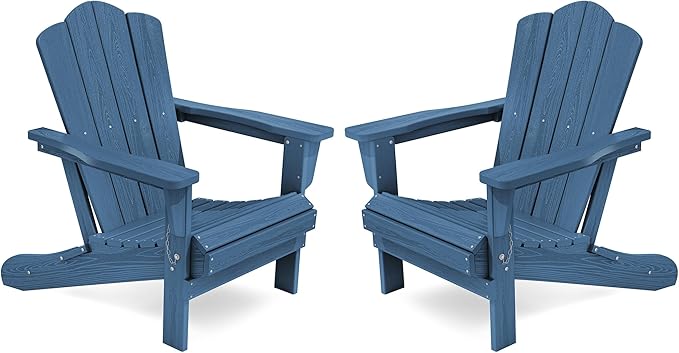 KINGYES Folding Adirondack Chair Set of 2, HDPE All-Weather Adirondack Chair, Navy