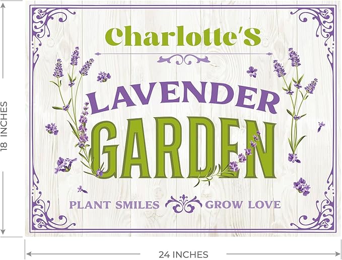 Custom Lavender Garden Sign, Personalized Name for Flower Garden, and Backyard Décor Sign, 18x24 Inches, Rust Free .063 Aluminum, Fade Resistant, Made in USA by Sigo Signs