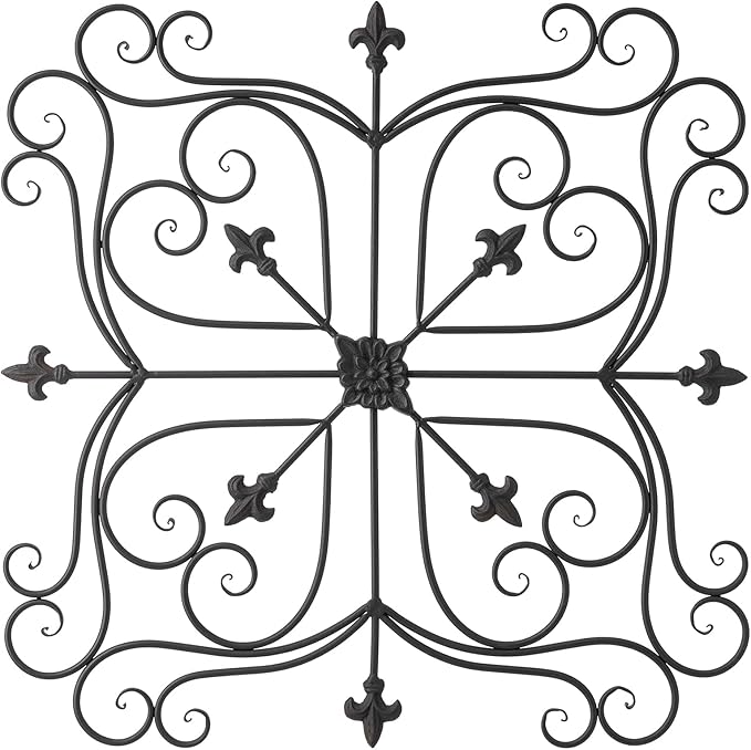 Glitzhome Vintage Wall Decor, Black Artistic Beauty Metal Garden Ornament Powder-Coated Matte Black Finish Charming Fleur-de-lis Outdoor Indoor Decoration