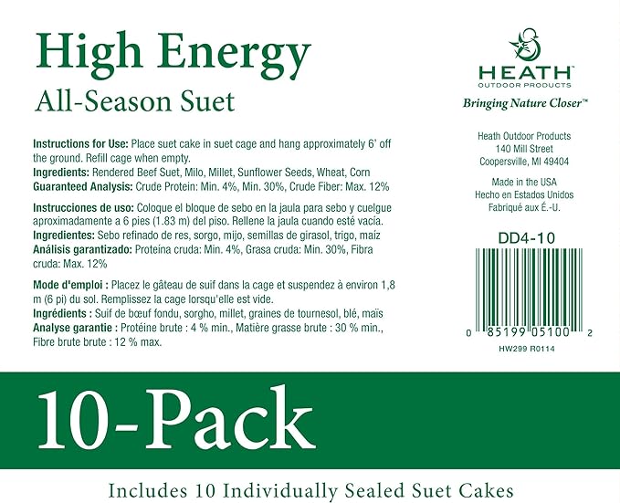 Heath Outdoor Products Birds DD4-10 All Season High Energy Suet Cake,(Pack of 20)
