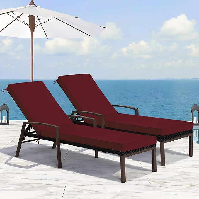 Basic Beyond Chaise Lounge Cushions Outdoor, 3-Layer Waterproof Outdoor Furniture Cushions with Removable Cover and 4 Ties, 72"x21"x3" Patio Lounge Chair Cushions for Outdoor Furniture, Burgundy