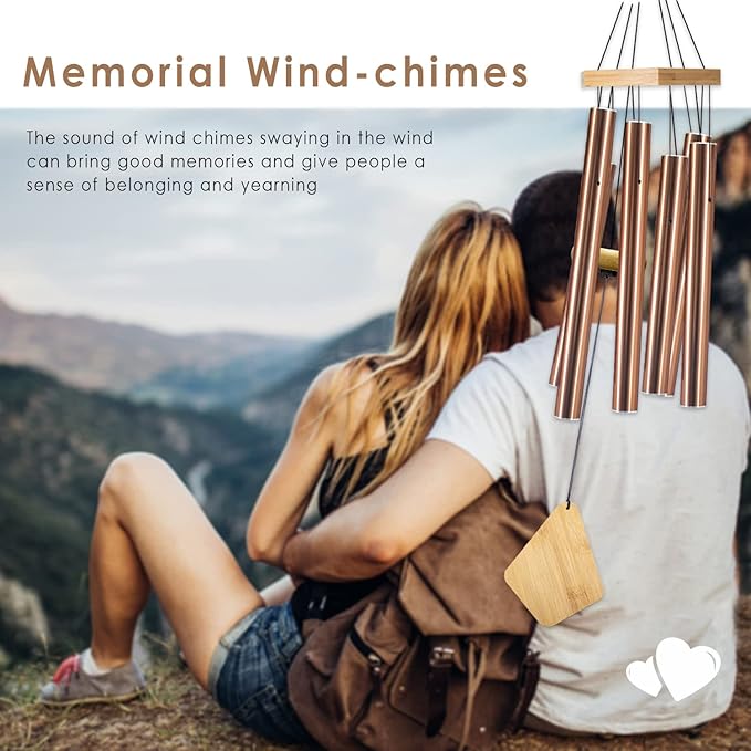 Wind Chimes Outdoor Deep Tone, Wind Chime for Outside, Memorial WindChimes with Hook as Gifts for Mother's Day/Housewarming/Christmas, Patio, Garden, Yard, Home Décor, Copper