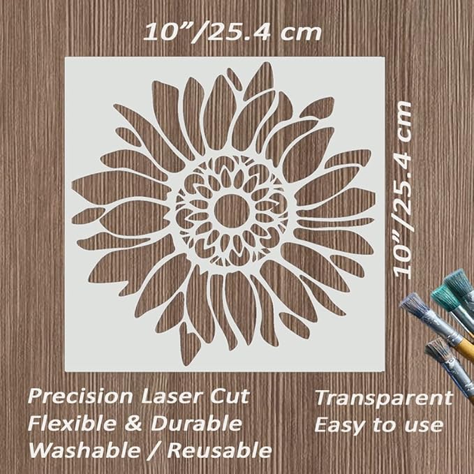 10x10 Inch Boho Sunflower Stencil for Painting on Wood, Canvas, Crafts, Fabric and Furniture - Flower Stencils for Crafts Reusable - Large Stencil for Painting on Walls -DIY Pattern Painting Stencils