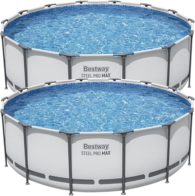 Bestway 2 Pack Steel Pro MAX Above Ground Pool Set, 14 Foot x 48 Inch Round Metal Frame, Outdoor Swimming Pool with 1,000 Filter Pump, Ladder, Cover