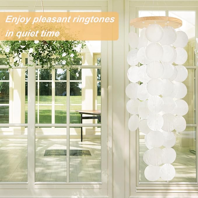 Wind Chimes for Outside - Handcrafted White Capiz Shells Windchime Coastal Style Decor for Indoor/Outdoors, Garden Decor, Great for Women, Wind Chimes Lovers and More
