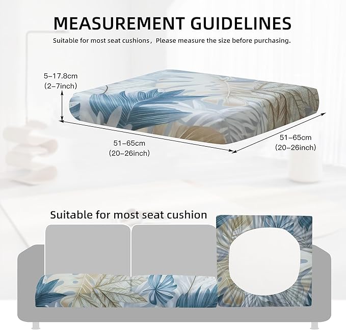 8Pcs Outdoor Cushion Covers, Patio Cushion Covers,Stretch Elastic Slipcovers, Replacement Washable & Reusable Furniture Protector for Patio Couch (White & Blue Leaf,Cover Only)