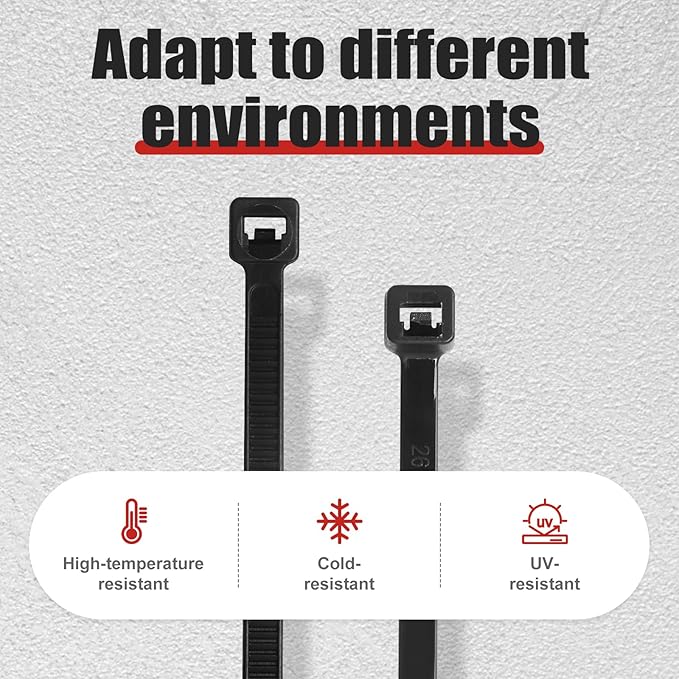 APIELE Cable Zip Ties 600 Pack BLACK Assorted Sizes 4 6 8 10 12 inch Multi-Purpose Self-Locking Nylon Cable UV Resistant Wire Ties for Indoor & Outdoor Home Office Garden Workshop