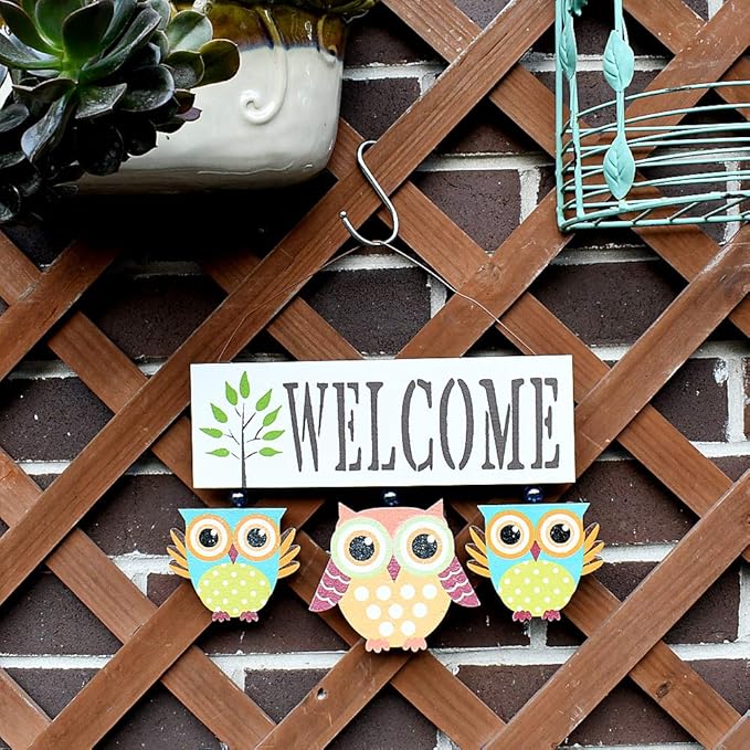 Owl Welcome Sign Door Decoration Hanging Welcome Sign Wood Wall Hanging Sign Door Decor Home Porch Decorations for Fall Halloween