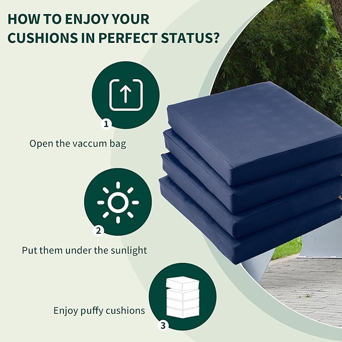 coolboss Outdoor Chair Cushions Set of 4, Outdoor Cushions for Patio Furniture, Water Resistant Chair Cushions for Outdoor Furniture Square Corner Patio Cushions with Non-Slip Ties, 18.5"x16"x3, Navy