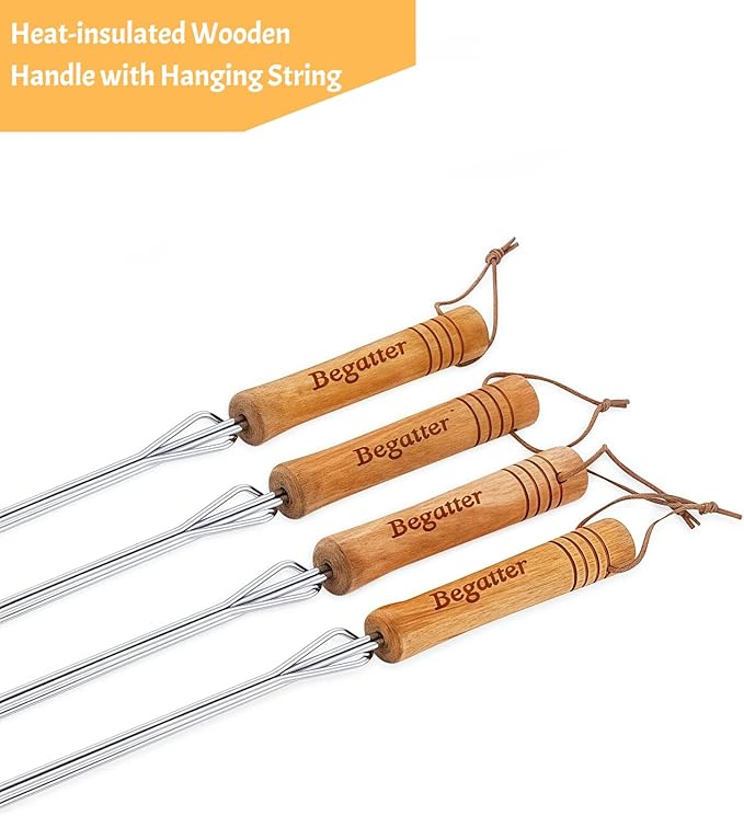 Smores Sticks, Marshmallow Sticks for Fire Pit, 30" Long Extendable Heavy Duty Roasting Sticks for Hot Dogs Vegetables S'mores over Campfire, 4 Pack