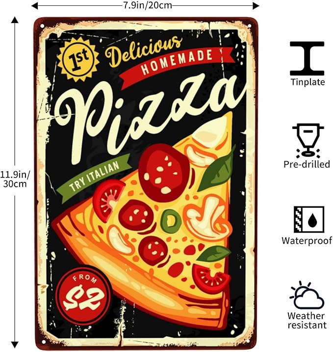 Pizza Vintage Metal Tin Sign Retro Rustproof Funny Art Wall Decor Gift 8x19 Inch