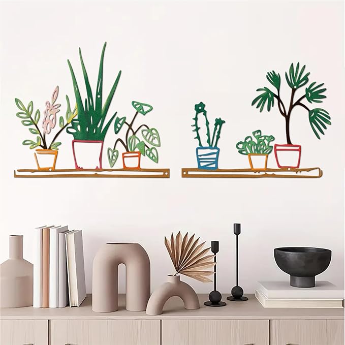 DUOOLN Metal Flowers Wall Art Decor, Minimalism Flower in Vase Hanging Iron Wall Decoration, Modern Plant Potted Wall Art Sculpture Sign, Home Bedroom Bathroom Outdoor Indoor Kitchen - Color 2