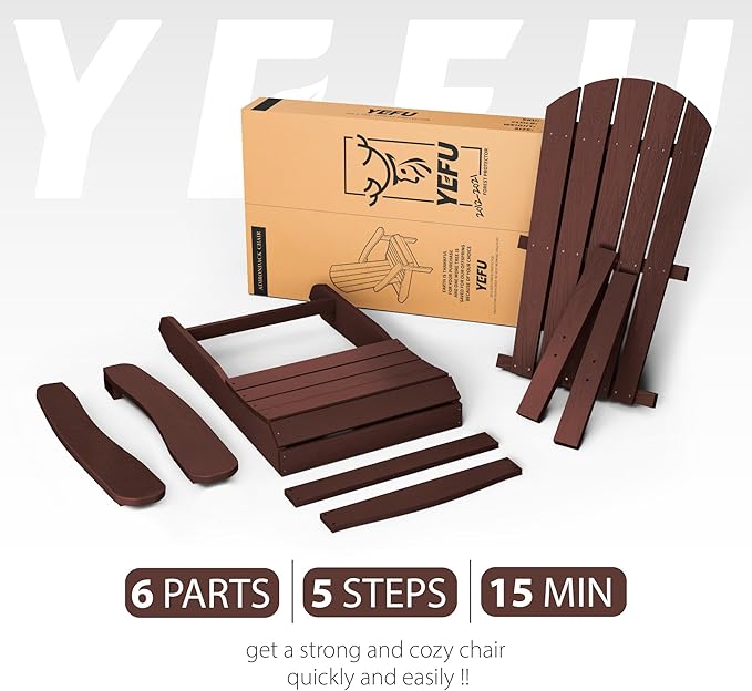 YEFU Plastic Adirondack Chairs Weather Resistant, Patio Chairs 5 Steps Easy Installation, Like Real Wood, Widely Used in Outdoor, Fire Pit, Deck, Lawn, Outside, Garden Chairs (Coffee)