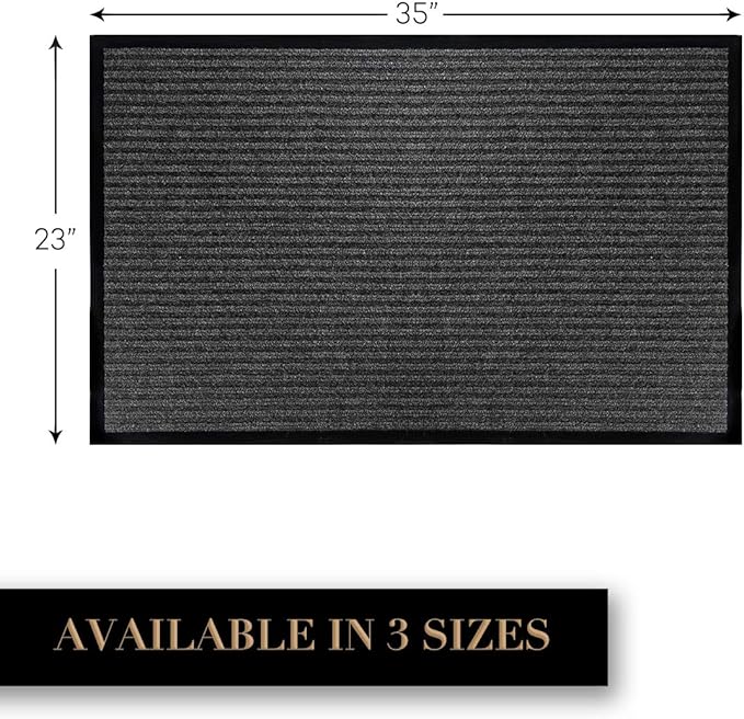 LuxUrux Durable Rubber Door Mat - Heavy Duty, Indoor/Outdoor, Easy to Clean, Waterproof, Low-Profile Entry Mat for Entry, Patio, Garage - High Traffic (23'' x 35'', Striped Gray Design)