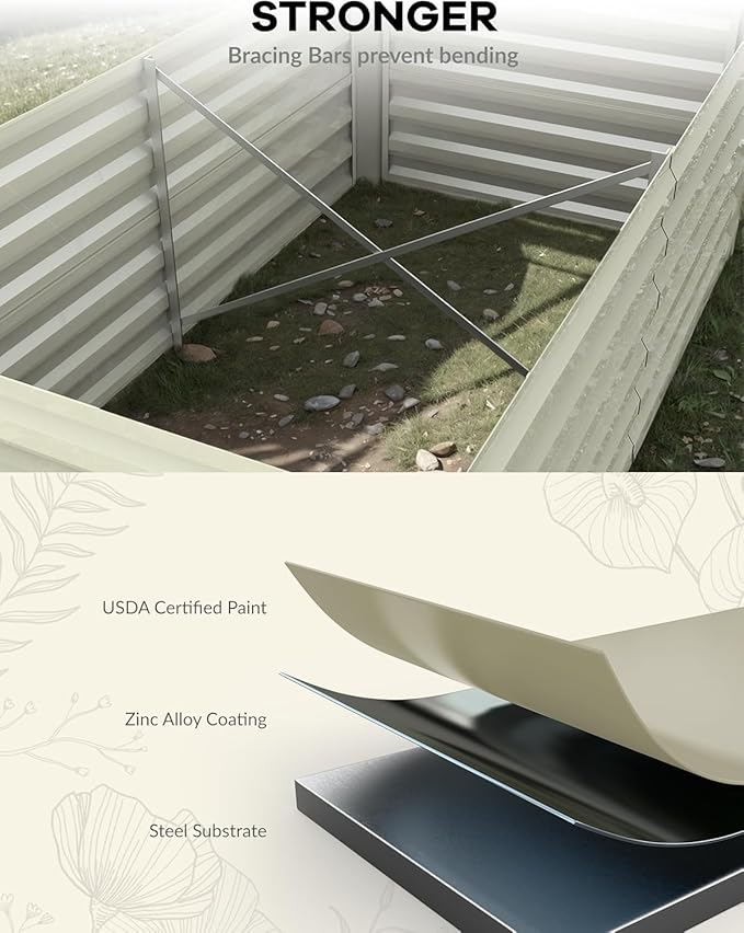 1PC 0.5mm 8x4x2ft Galvanized Raised Garden Bed Outdoor,Rust-Resistant Raised Garden Beds for Gardening, Easy Assembly Outdoor Garden Box & Planters,Beige