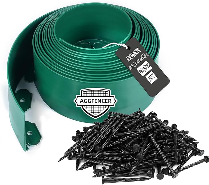 4 in x 25 Ft Garden Landscape Edging, No Dig Garden Edging Border Kit with 46 Pcs Spikes for Flower Bed Lawn Yard Grass Green