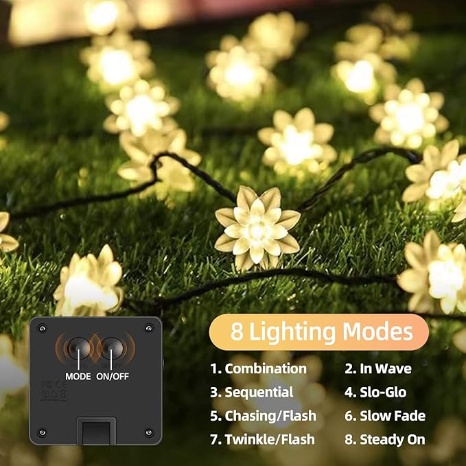 ITICdecor Solar Flower String Lights Outdoor Waterproof 50 LED Upgraded Flower Fairy Light for Garden Fence Patio Yard Christmas Tree Lawn Party (Warm White)