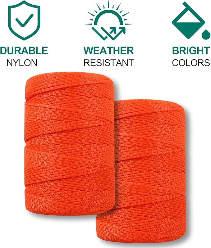 Romeda Mason Line #18, 500 Ft Orange String, Construction Twine for Gardening & Masonry