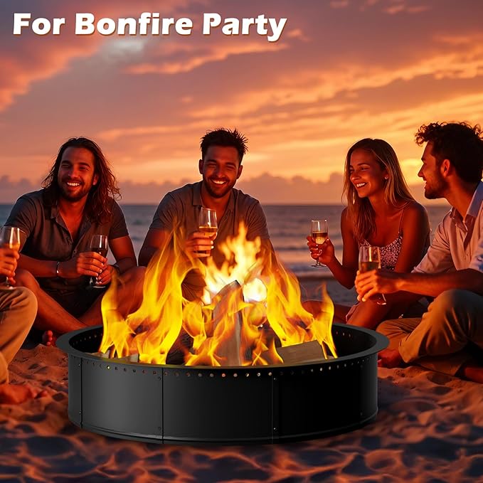 mapleway Smokeless Fire Pit Ring, 42inch Large Round Portable Metal Firepit Accessories for Outside Wood Burning Patio Camping Bonfire Campfire