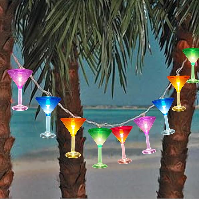 Multicolor Cocktail String Lights, 8.5Ft Cocktail Plug in Outdoor Party Lights with 10 LED Multicolor Cocktail Lights, Summer Patio Decorations String Lights for Bedroom Home Decks Party Lighting