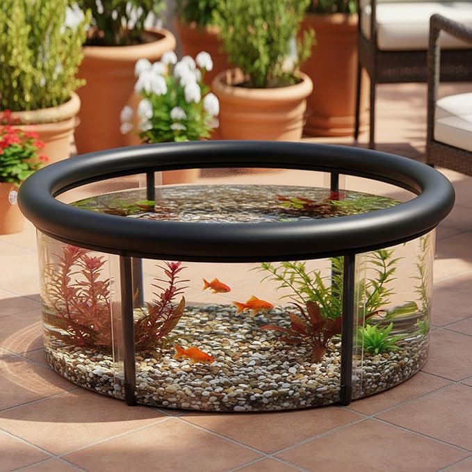 Pop up Pond, 27.6 x 11.81 Inch Pop up Inflatable Pond Kit Outdoor Indoor Aquarium Water Feature Container with Aeration Pump Above Ground Backyard Patio Garden Decoration