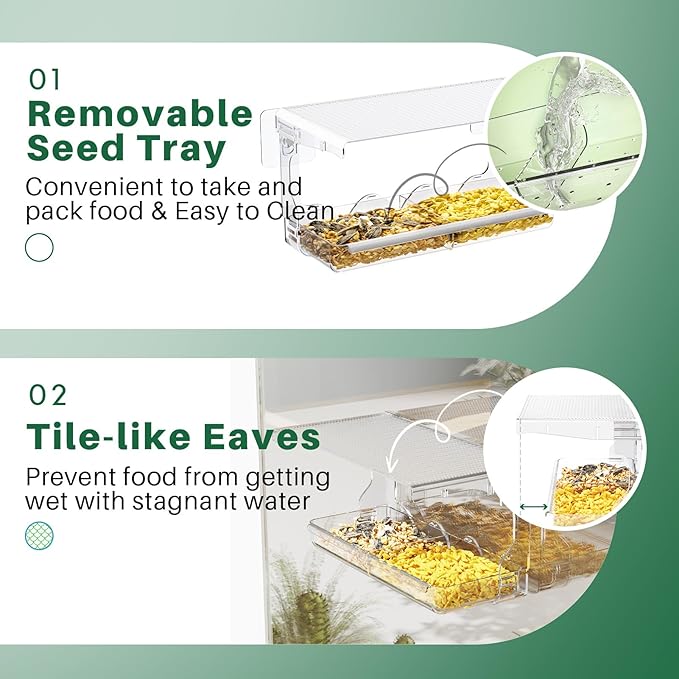 Window Bird Feeder for Outdoors, Clear Birds Feeders Window Mounted with Self-Adhesive Hooks, Outside Wild Bird Watching for Hummingbird,Finch in Garden, Yard, Elderly Kids Viewing