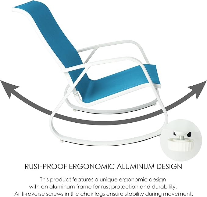 Kozyard Patio Rocking Chair Set of 3, Outdoor Contemporary Patio Rocking Sling Chair with Breathable Mesh Fabric Seat, Powder Coated Aluminum Frame for Patio, Porch, Yard, Garden