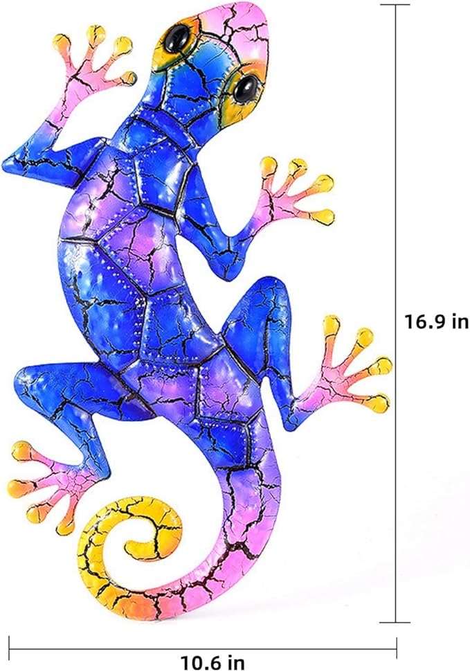 YWHWXB Metal Gecko Wall Decor,Outdoor Hanging Lizard Wall Art,Colorful Metal Lizards Wall Art Decor for Indoor/Outdoor Garden/Balcony/Yard Fence Decoration(16.9 ×10.6 × 0.5 in,Blue)
