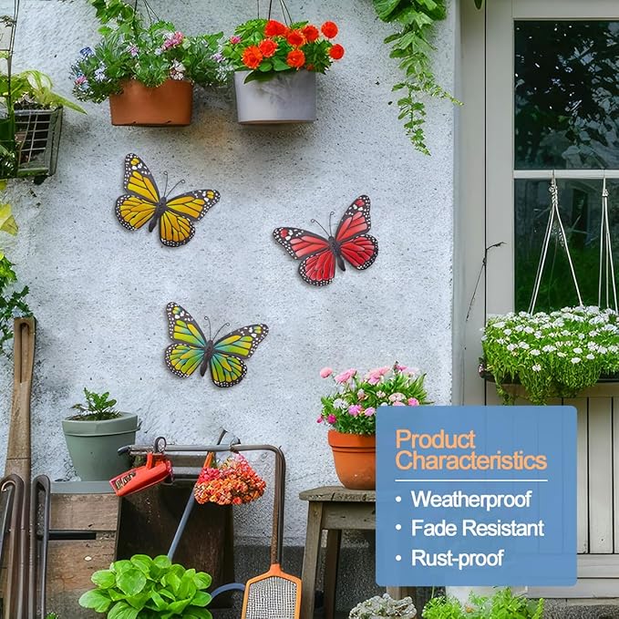 Metal Butterfly Wall Decor - Butterflies Wall Sculpture Hanging Decorations for Indoor Outdoor Fences Patio Yard Fence Garden Decorations, Gift for Mom Friends