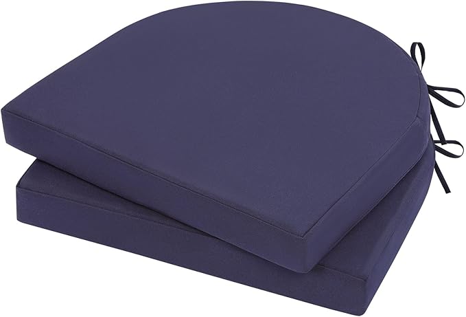 Topotdor Outdoor Chair Cushions Set of 2, 17"x16"x2" Waterproof Patio Chair Cushions for Outdoor Furniture, Round Corner Outdoor Seat Cushions Color Fastness Chair Pads with Ties, Blue
