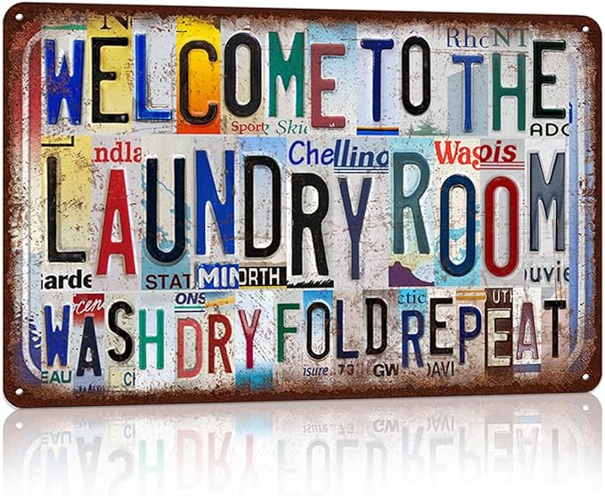 Vintage Welcome To The Laundry Room Wall Decor Metal Sign Tin Signs - wash dry fold repeat